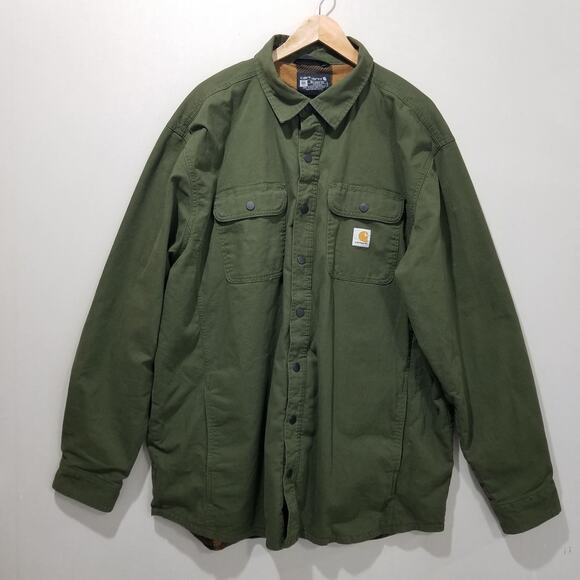 Carhartt Shirt Jacket Mens 2XLT Green Canvas Relaxed Fit Lined TJ5419-M - Picture 8 of 8
